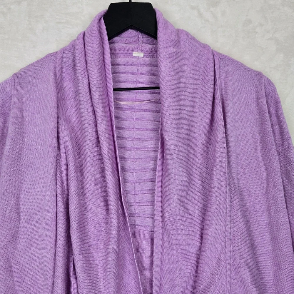 Lululemon Purple Draped Open Front Cardigan Ribbed Back‎ Thumbholes Knit Sweater